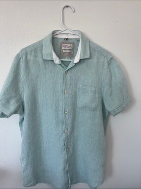Men’s Seafoam Linen Short-Sleeve Button-Down Shirt